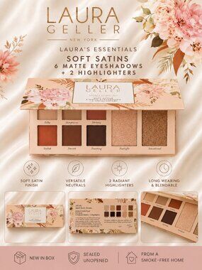 Laura Geller Laura’s Essentials Soft Satins Eyeshadow & Highlighter Palette NIB